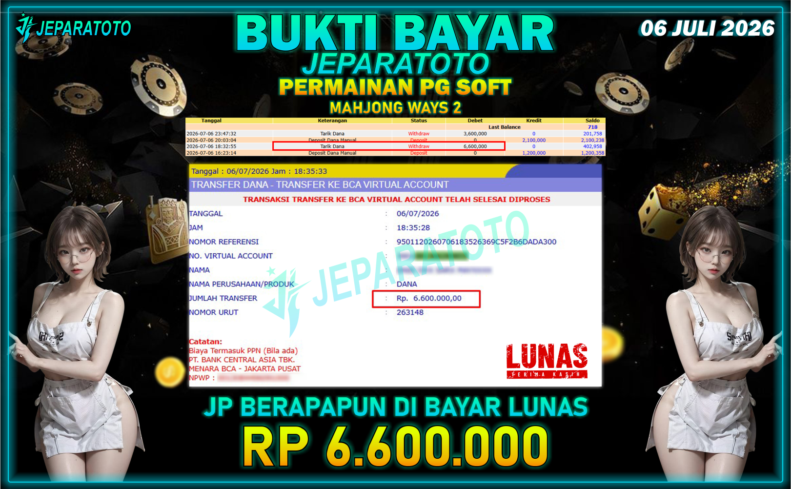BUKTI KEMENANGAN MEMBER JEPARATOTO I MAHJONG WAYS 2