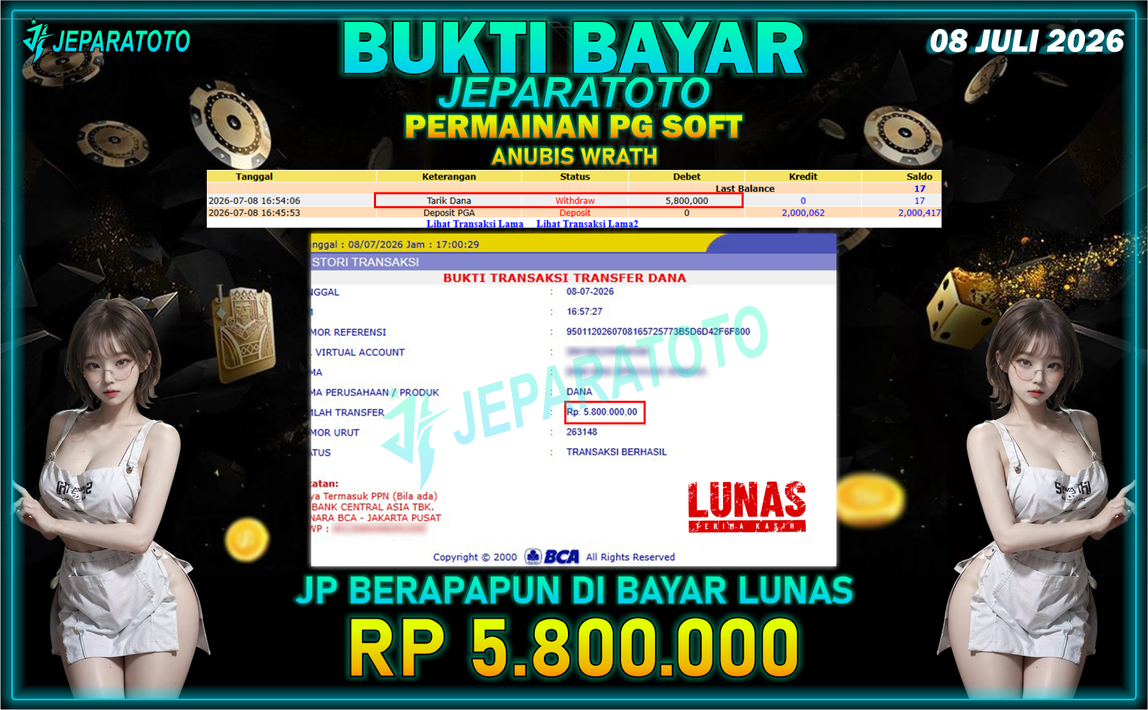 BUKTI KEMENANGAN MEMBER JEPARATOTO I ANUBIS WRATH
