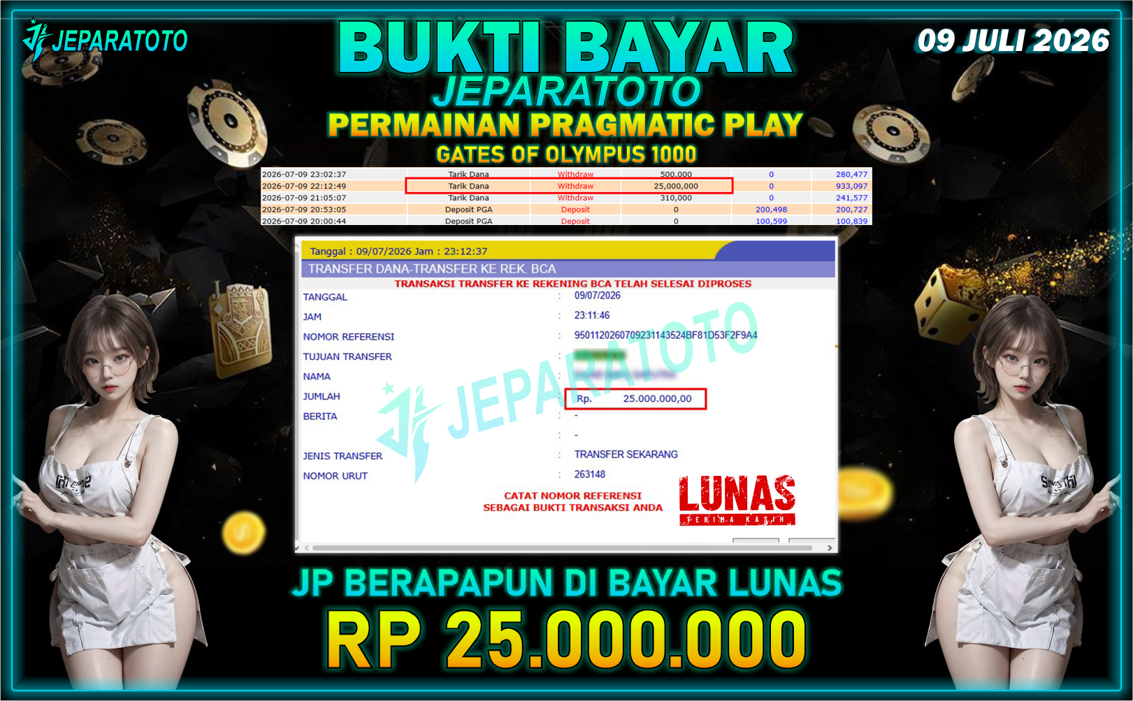 BUKTI KEMENANGAN MEMBER JEPARATOTO I GATES OF OLYMPUS 1000