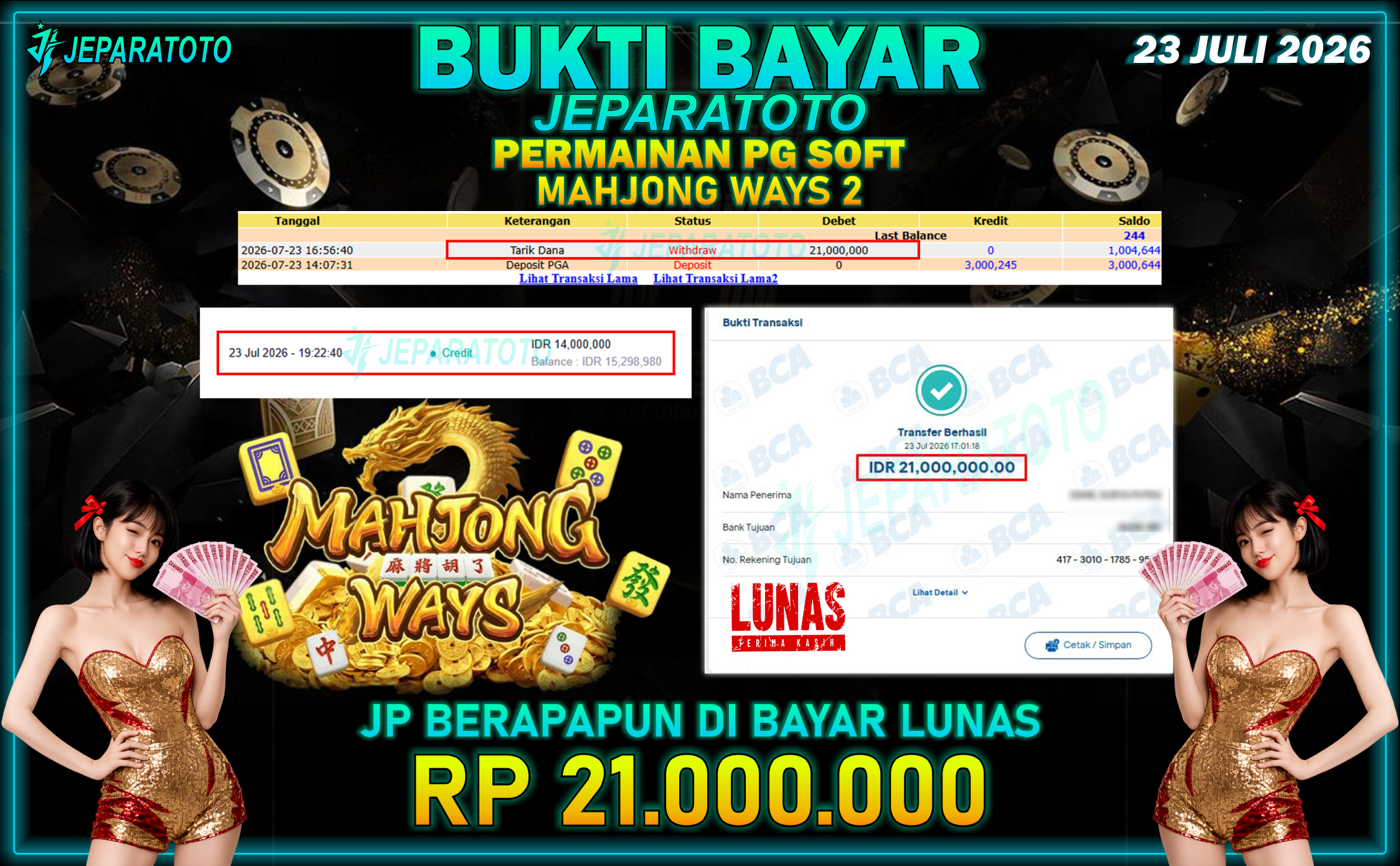 BUKTI KEMENANGAN MEMBER JEPARATOTO I MAHJONG WAYS 2