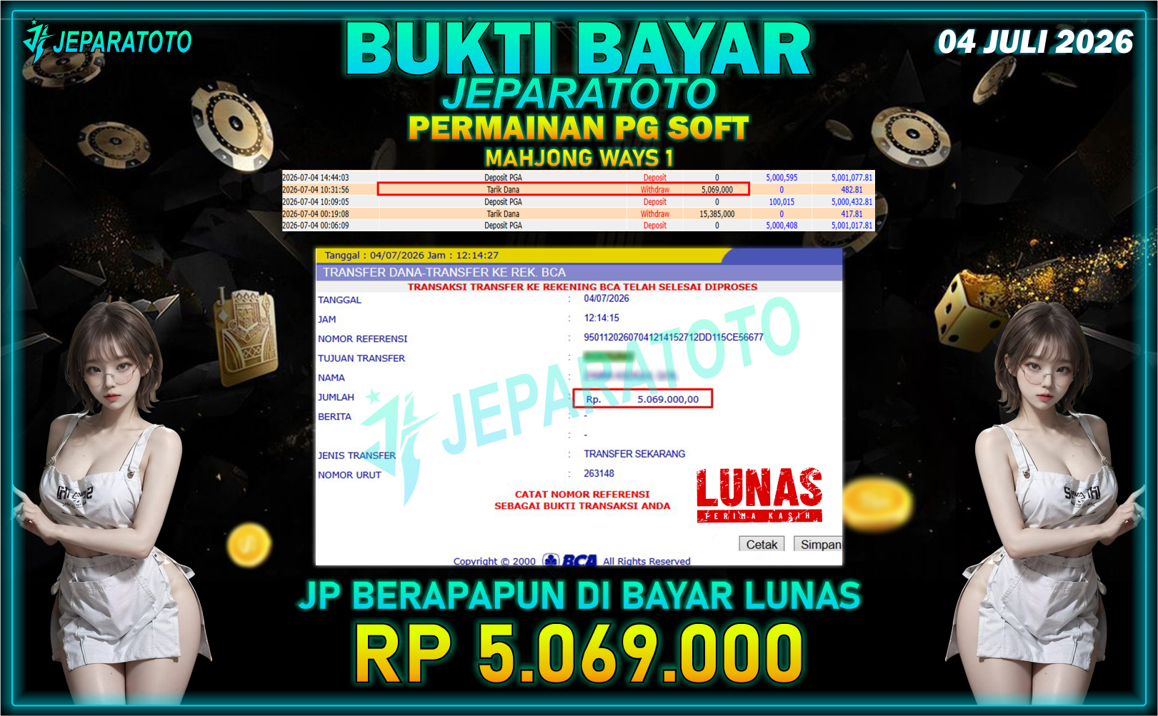 BUKTI KEMENANGAN MEMBER JEPARATOTO I MAHJONG WAYS 1