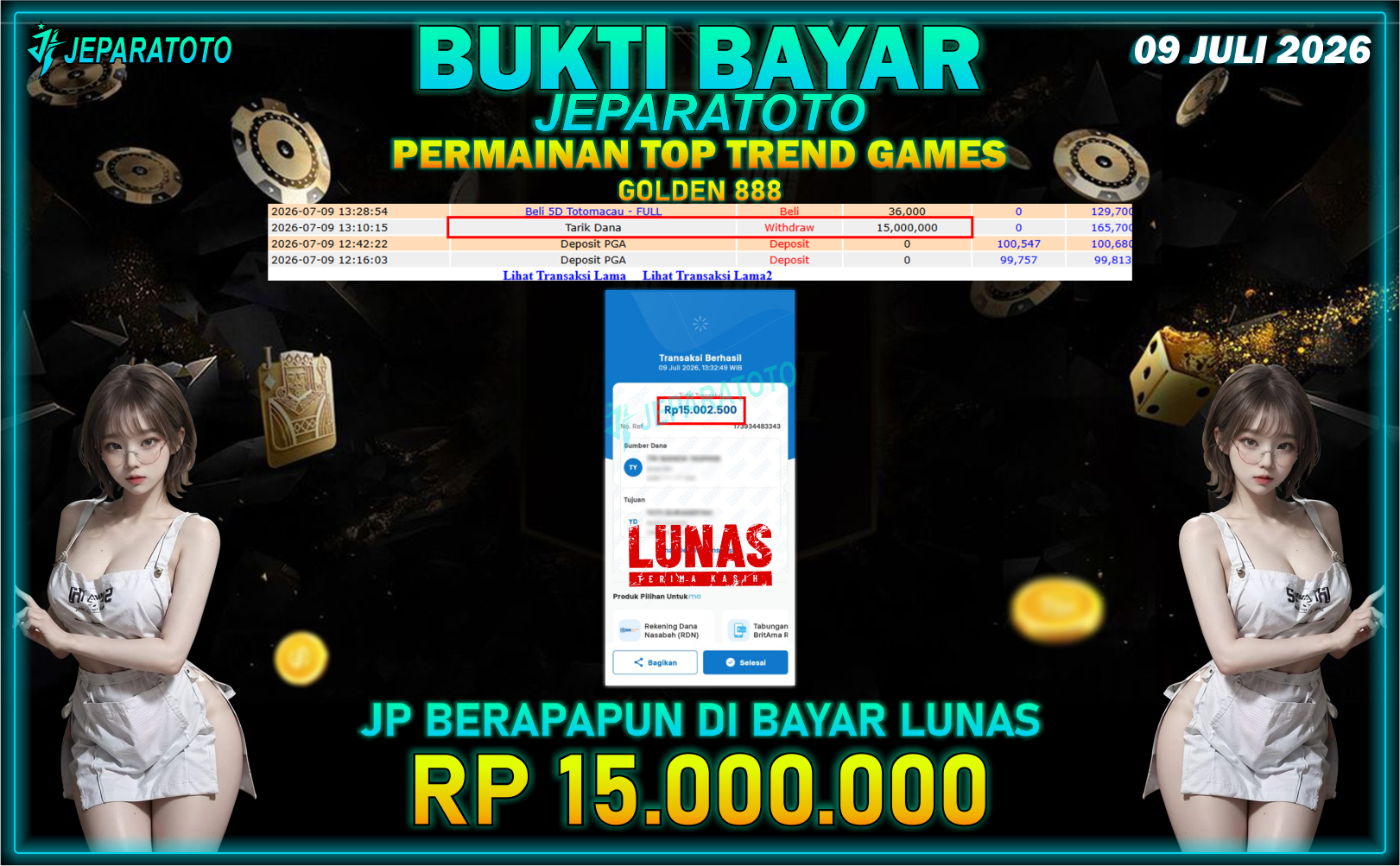 BUKTI KEMENANGAN MEMBER JEPARATOTO I GOLDEN 888