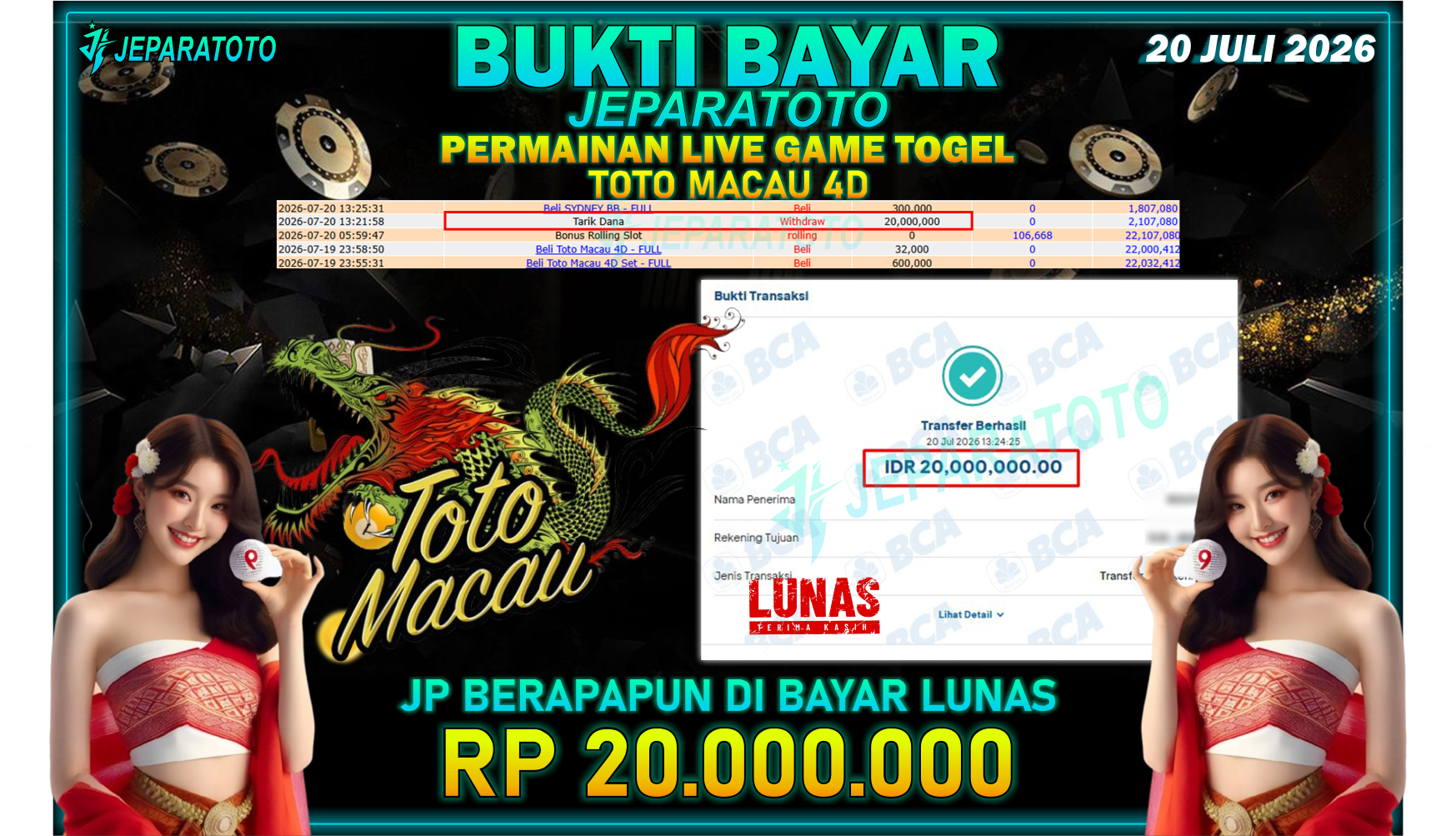 BUKTI KEMENANGAN MEMBER JEPARATOTO I TOTO MACAU 4D