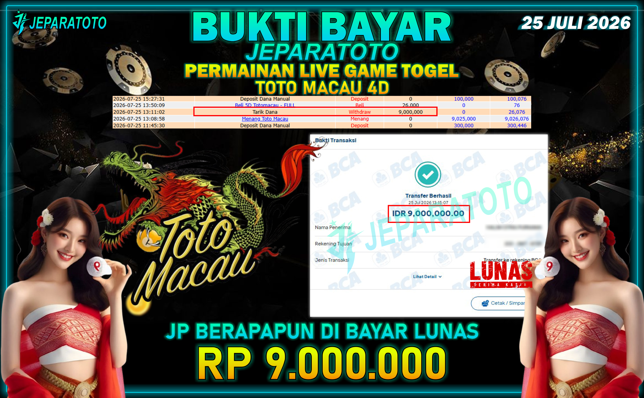 BUKTI KEMENANGAN MEMBER JEPARATOTO I TOTO MACAU 4D