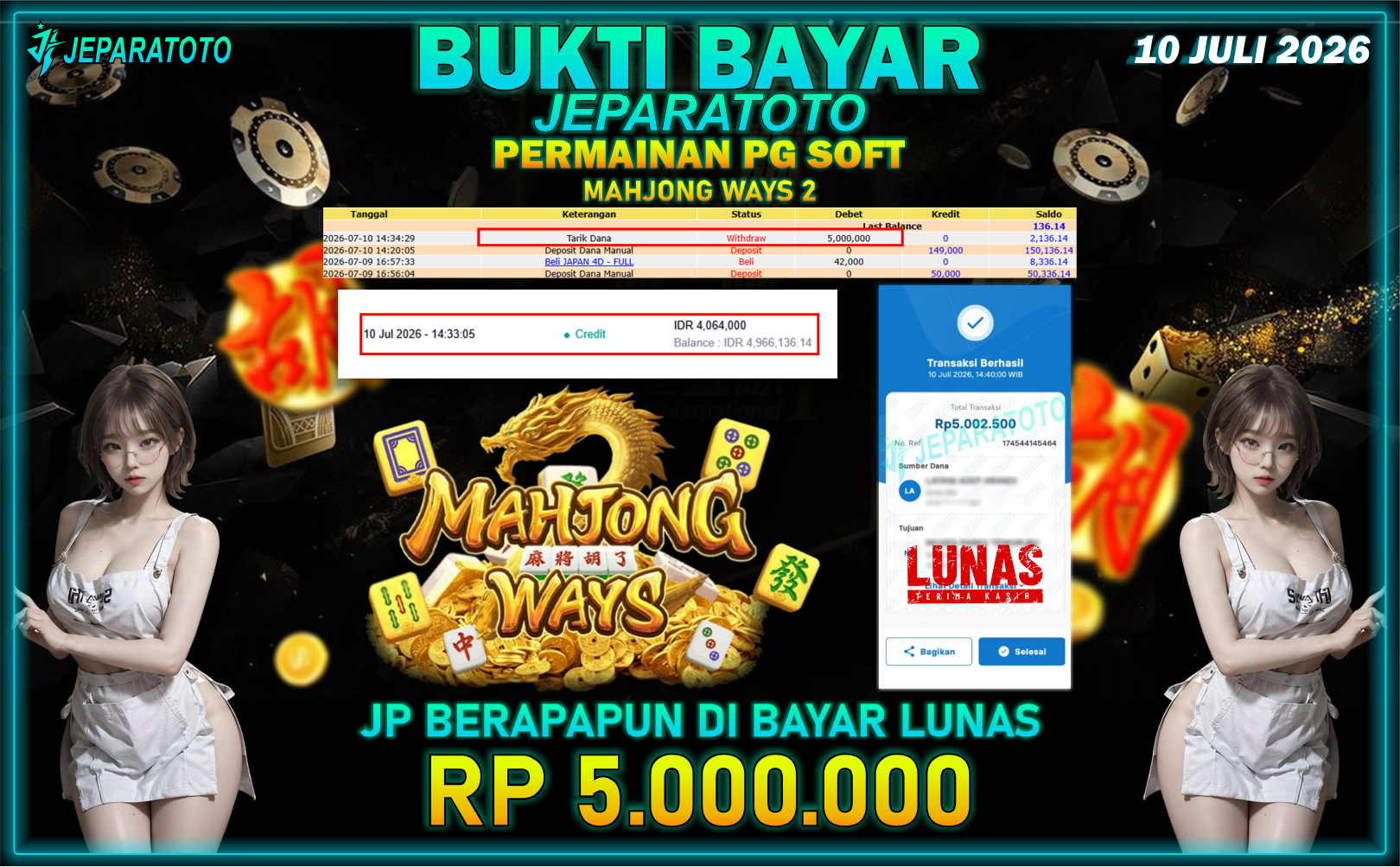 BUKTI KEMENANGAN MEMBER JEPARATOTO I MAHJONG WAYS 2