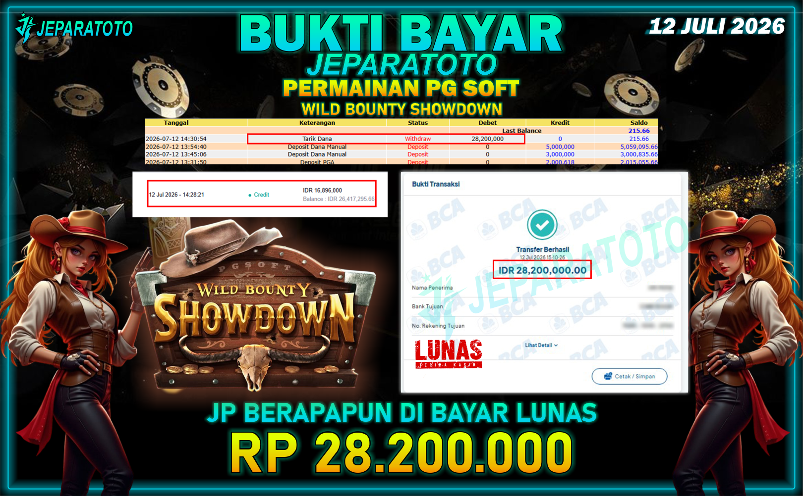 BUKTI KEMENANGAN MEMBER JEPARATOTO I WILD BOUNTY SHOWDOWN