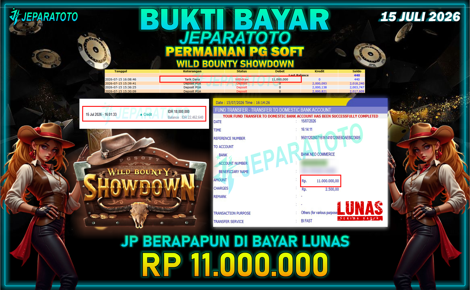 BUKTI KEMENANGAN MEMBER JEPARATOTO I WILD BOUNTY SHOWDOWN