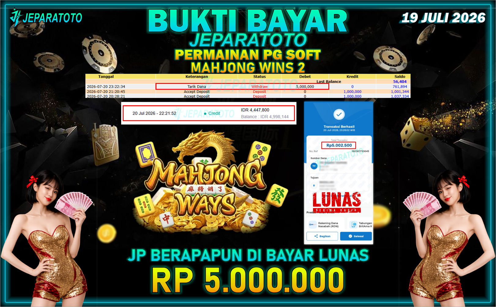 BUKTI KEMENANGAN MEMBER JEPARATOTO I MAHJONG WAYS 2