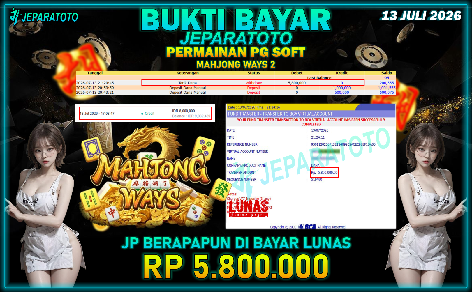 BUKTI KEMENANGAN MEMBER JEPARATOTO I MAHJONG WAYS 2