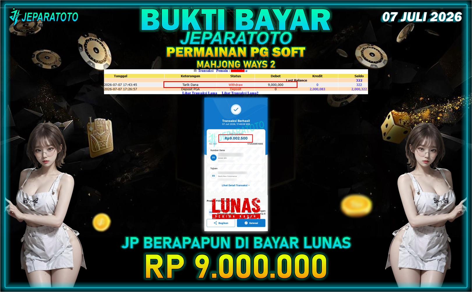 BUKTI KEMENANGAN MEMBER JEPARATOTO I MAHJONG WAYS 2
