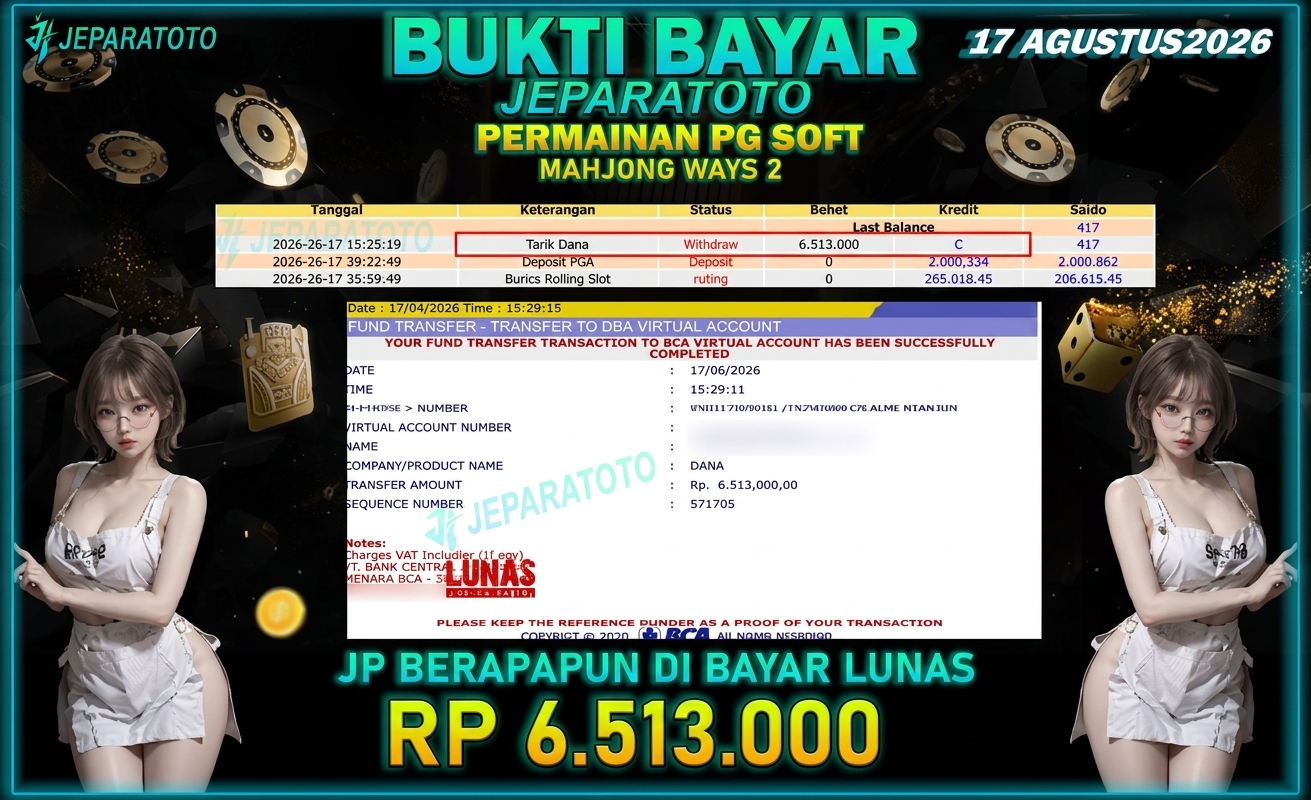 BUKTI KEMENANGAN MEMBER JEPARATOTO I MAHJONG WAYS 2