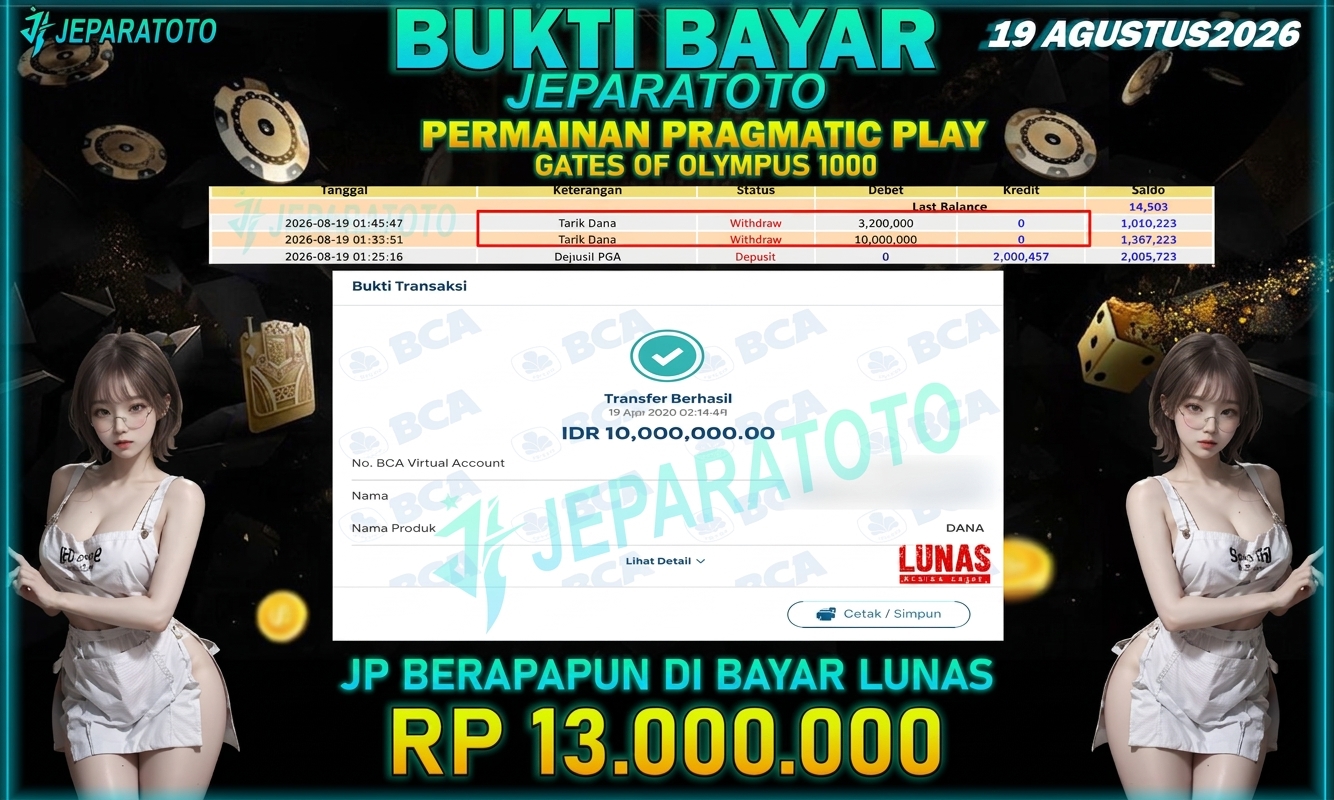 BUKTI KEMENANGAN MEMBER JEPARATOTO I GATES OF OLYMPUS 1000