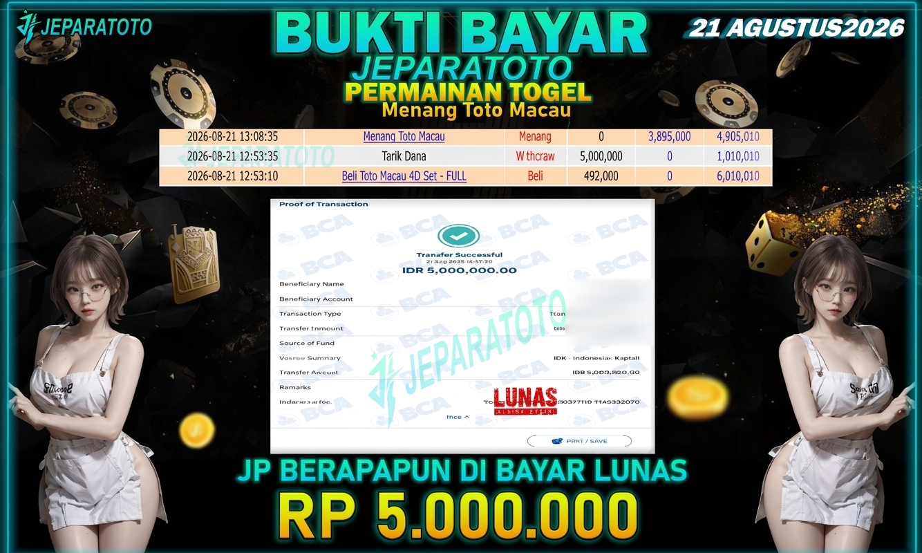 BUKTI KEMENANGAN MEMBER JEPARATOTO I  MENANG TOTO MACAU