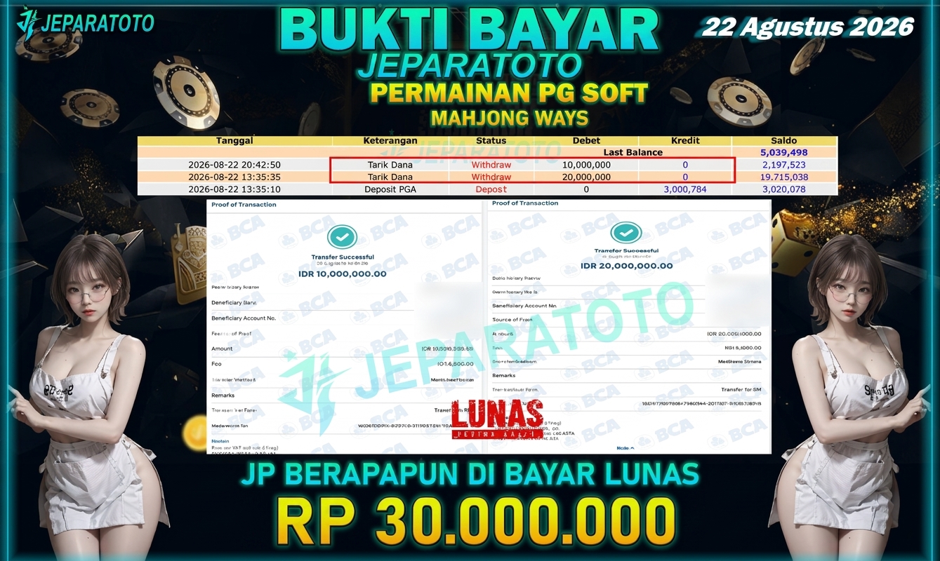 BUKTI KEMENANGAN MEMBER JEPARATOTO I MAHJONG WAYS