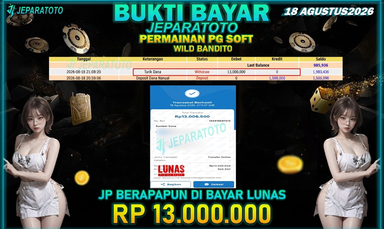 BUKTI KEMENANGAN MEMBER JEPARATOTO I WILD BANDITO