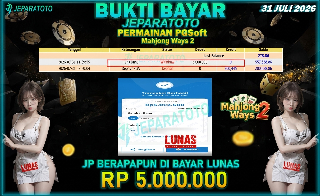BUKTI KEMENANGAN MEMBER JEPARATOTO I MAHJONG WAYS 2