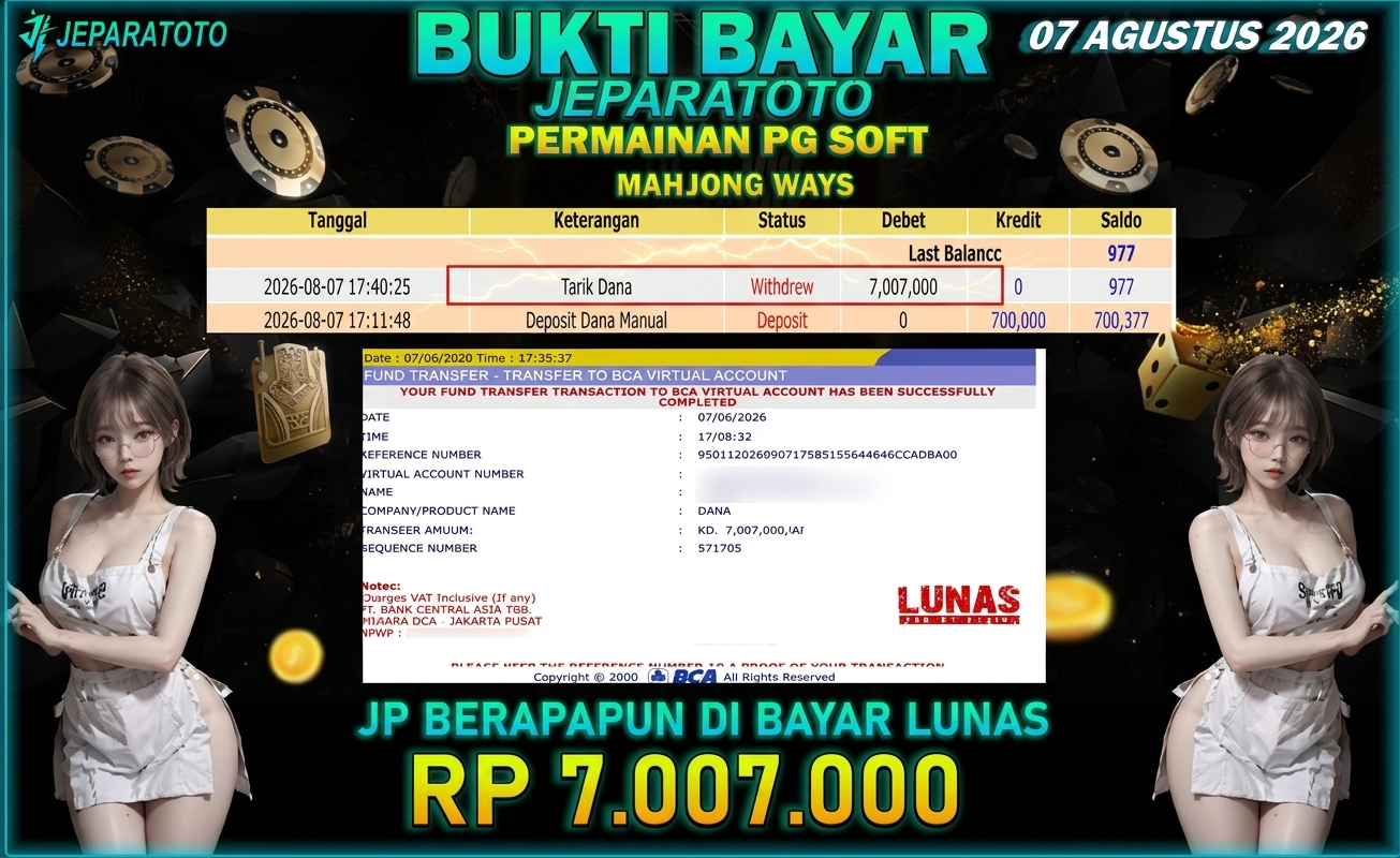 BUKTI KEMENANGAN MEMBER JEPARATOTO I MAHJONG WAYS