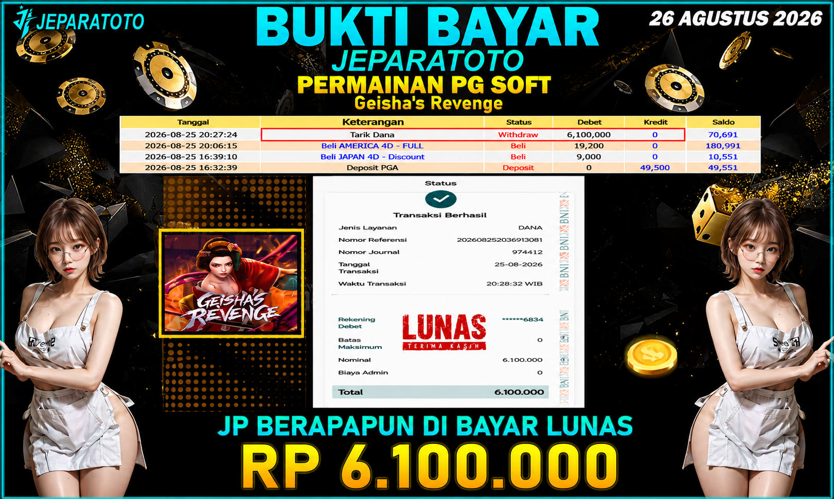BUKTI KEMENANGAN MEMBER JEPARATOTO I Geisha’s Revenge