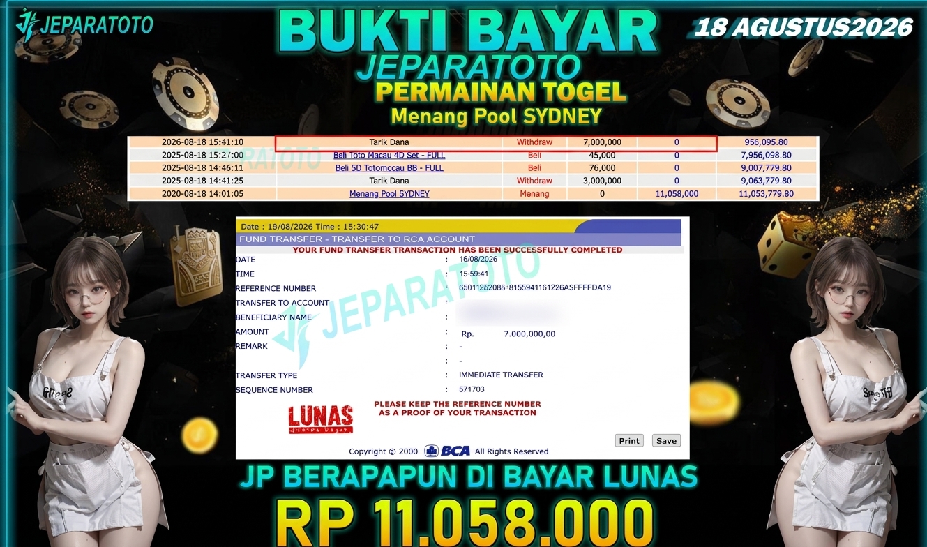BUKTI KEMENANGAN MEMBER JEPARATOTO I MENANG POOLS SYDNEY