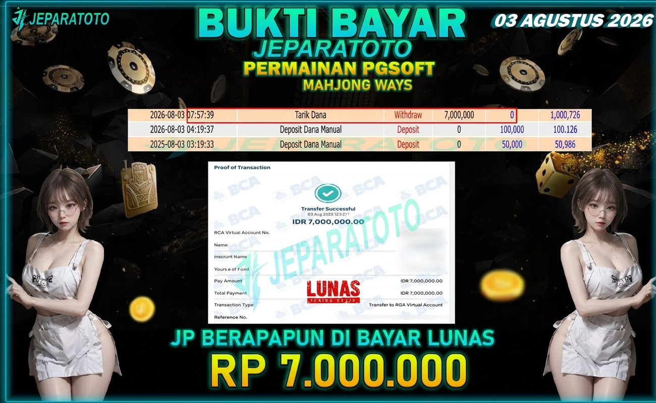 BUKTI KEMENANGAN MEMBER JEPARATOTO I MAHJONG WAYS
