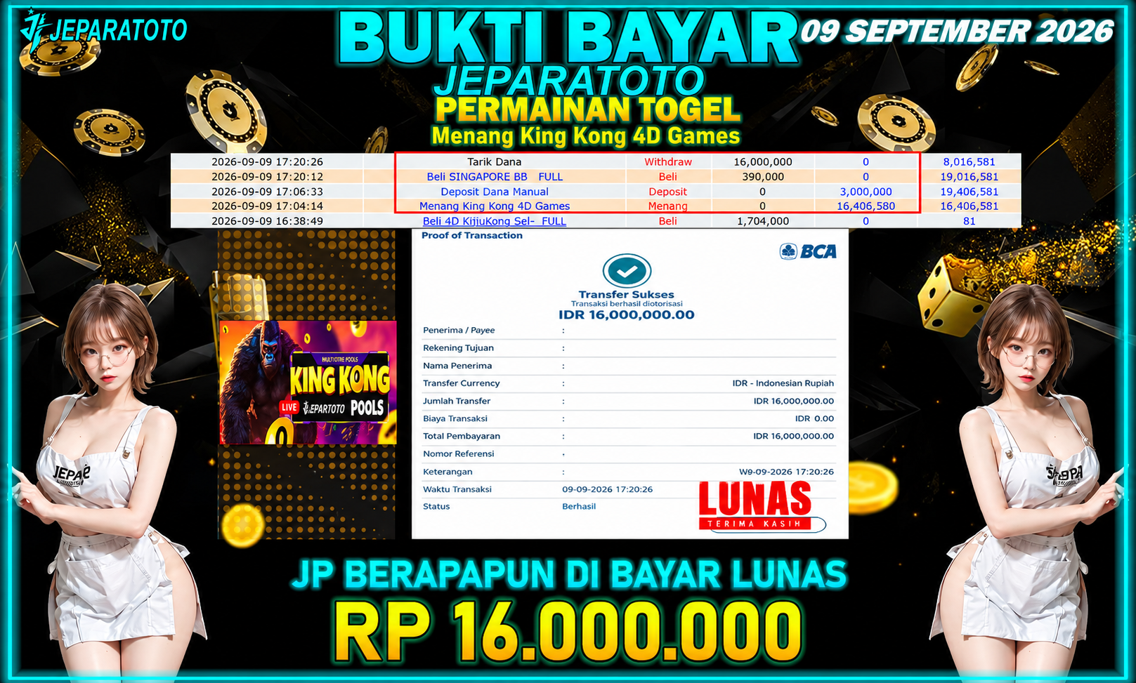 BUKTI KEMENANGAN MEMBER JEPARATOTO I MENANG KINGKONG 4D GAMES