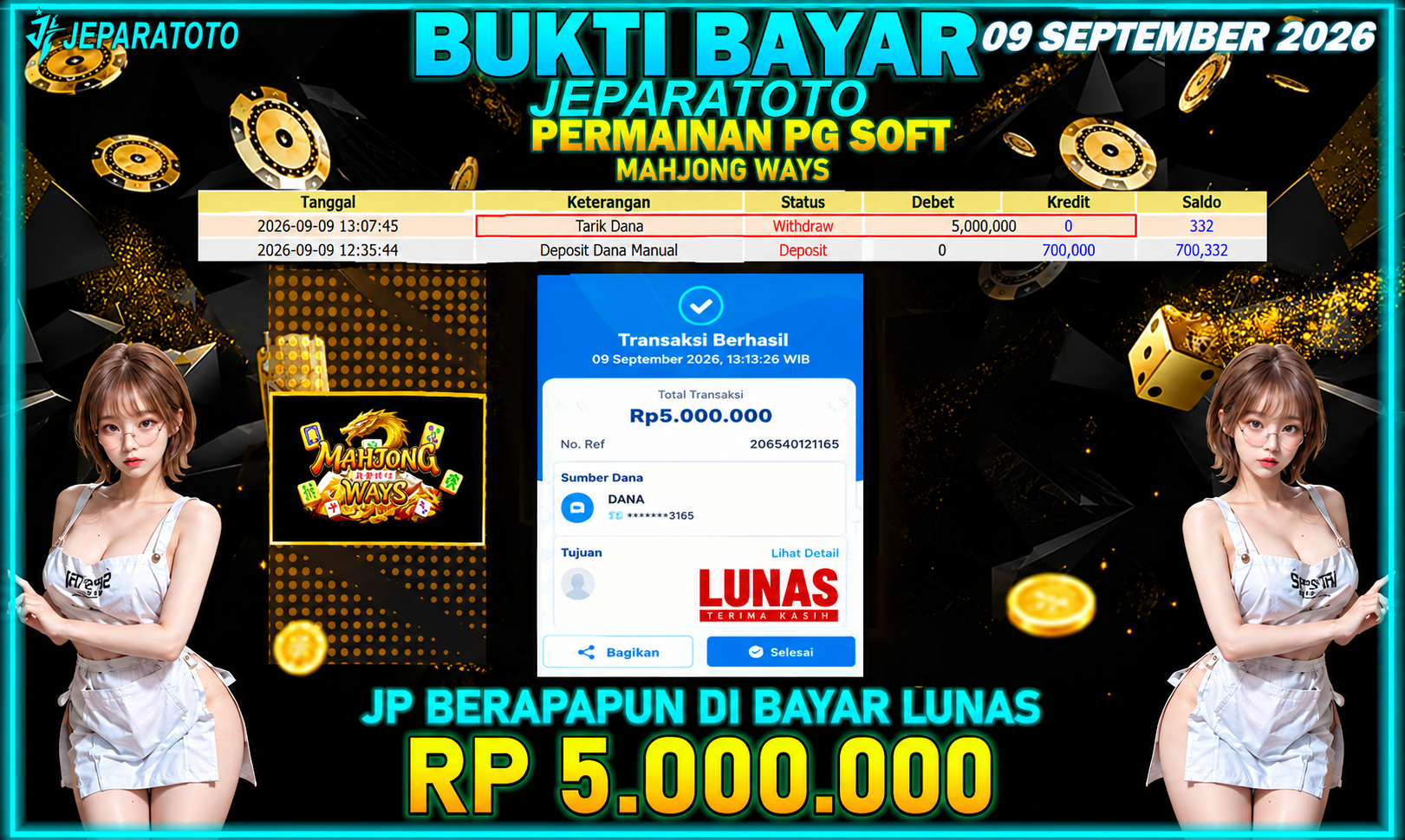 BUKTI KEMENANGAN MEMBER JEPARATOTO I MAHJONG WAYS