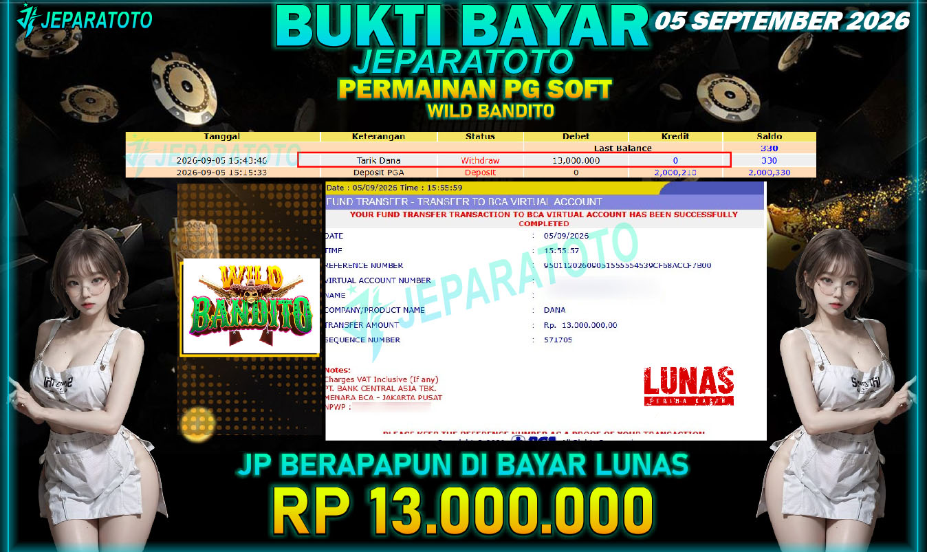 BUKTI KEMENANGAN MEMBER JEPARATOTO I WILD BANDITO