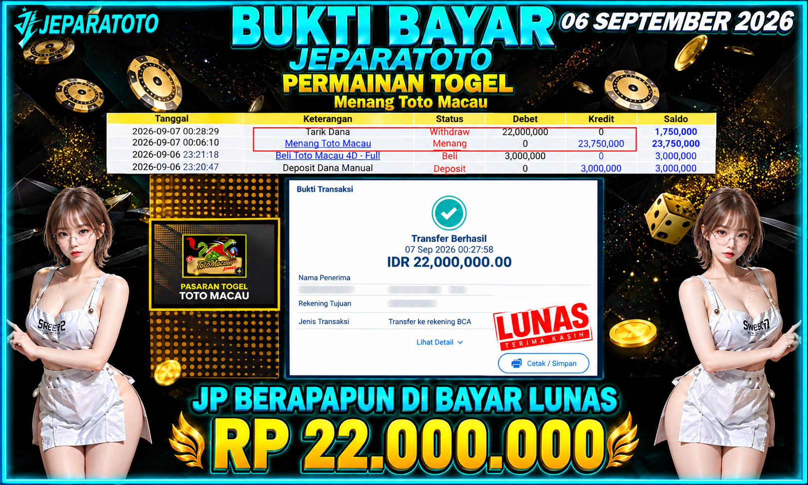 BUKTI KEMENANGAN MEMBER JEPARATOTO I  MENANG TOTO MACAU