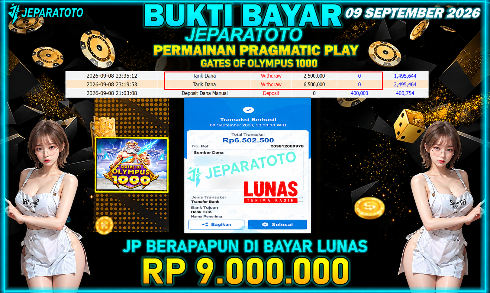 BUKTI KEMENANGAN MEMBER JEPARATOTO I GATES OF OLYMPUS 1000