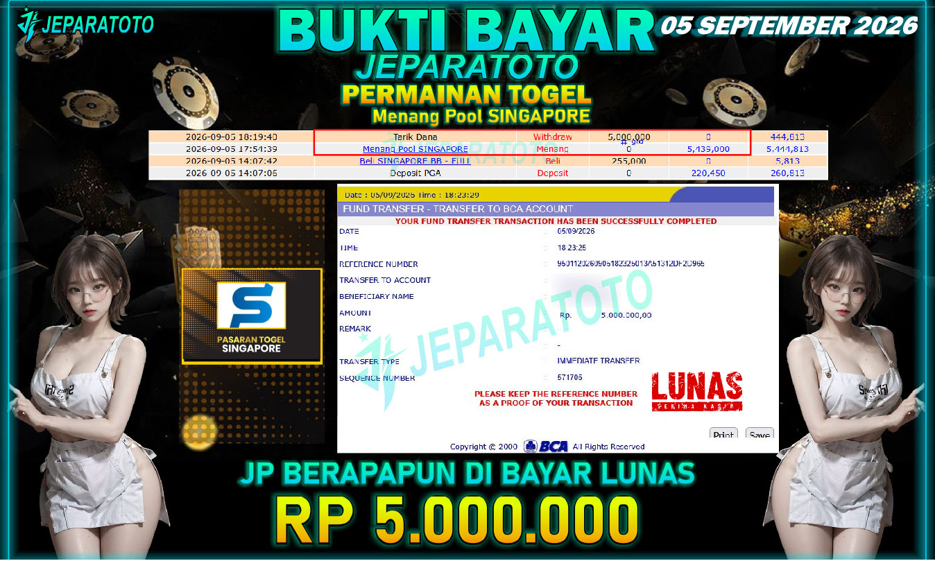 BUKTI KEMENANGAN MEMBER JEPARATOTO I MENANG POOLS SINGAPORE