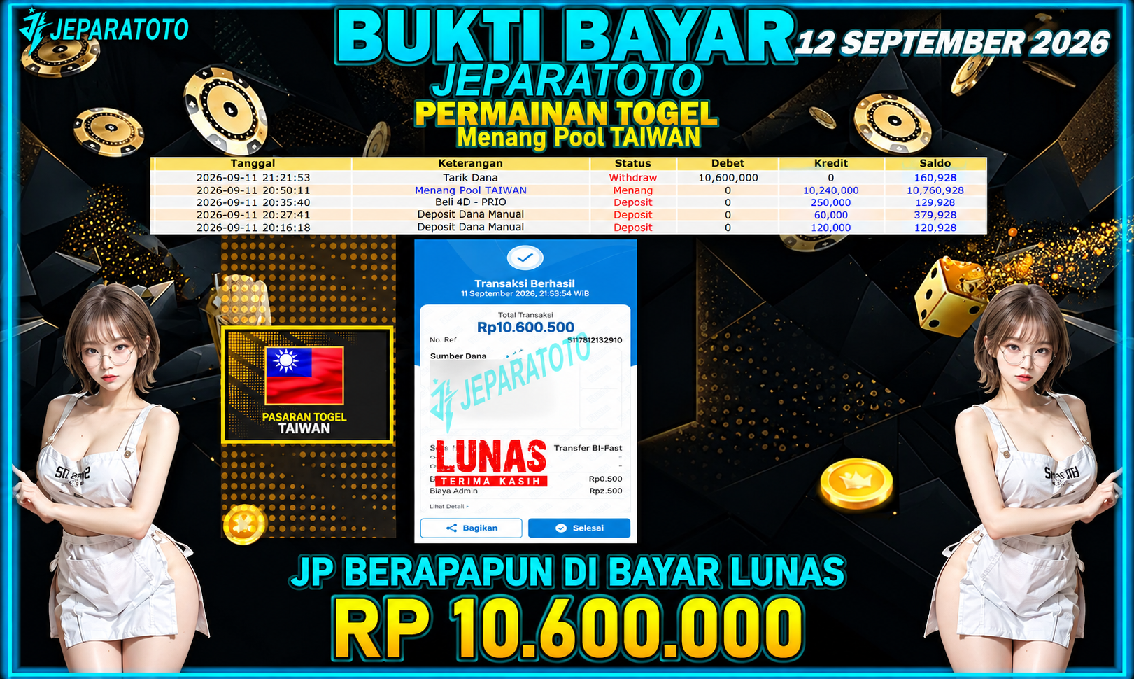 BUKTI KEMENANGAN MEMBER JEPARATOTO I MENANG POOLS TAIWAN