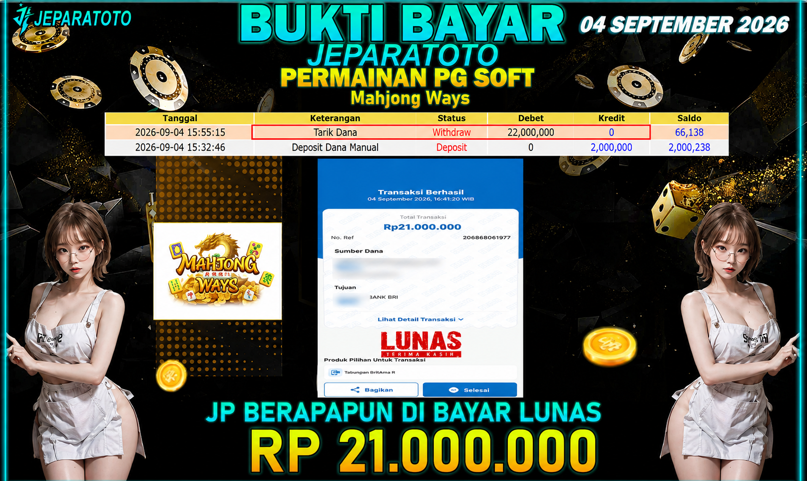 BUKTI KEMENANGAN MEMBER JEPARATOTO I MAHJONG WAYS